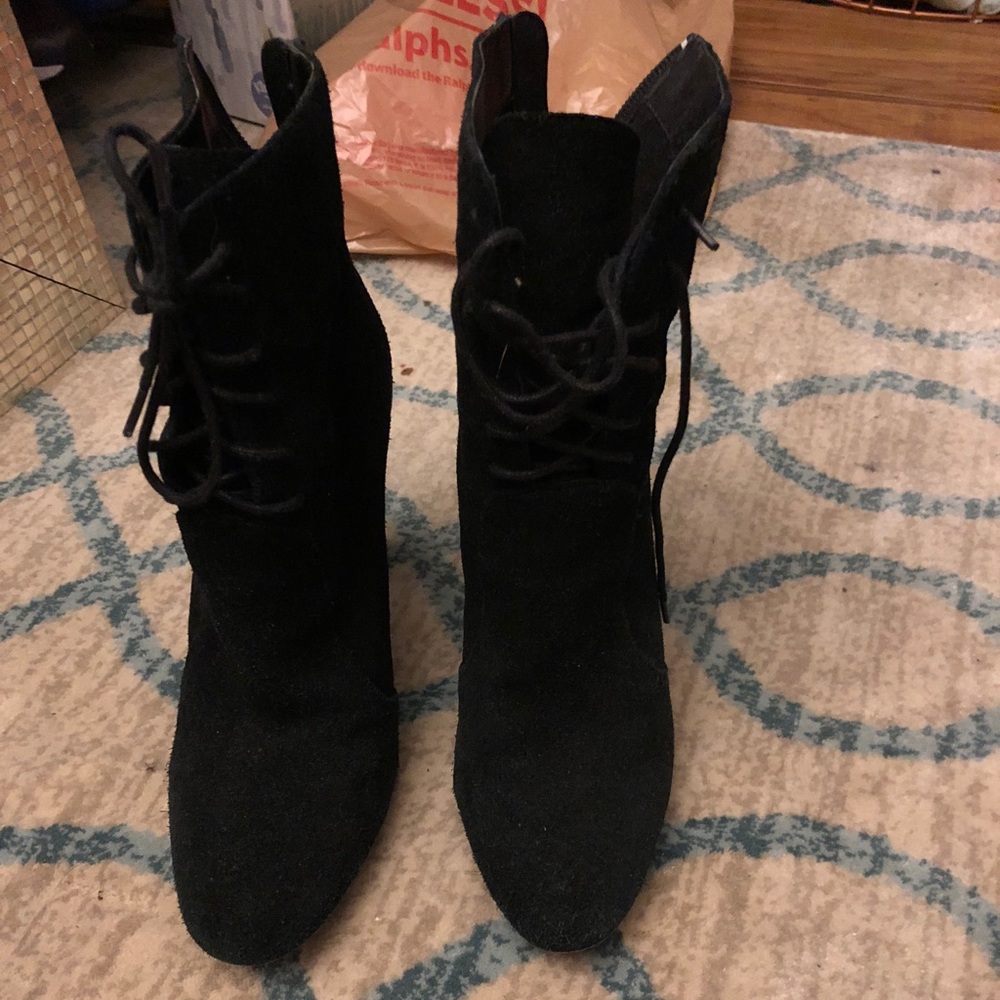 Steve Madden black suede lace up booties
